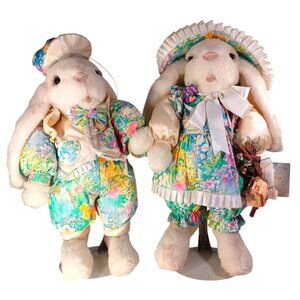 Vintage 24" Tilly Collections Set Of 2 Honey & Sonny Bunny Plush Dolls Easter